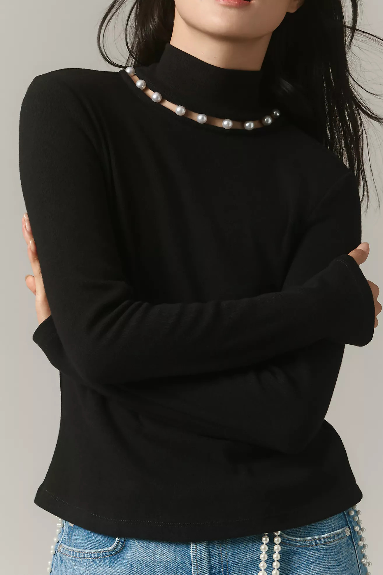 Design History Pearl-Trim Turtleneck Top | Anthropologie (US)