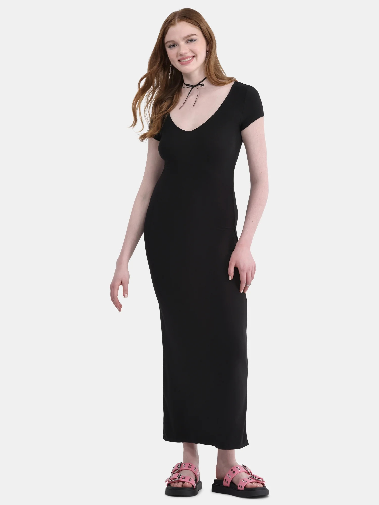 No Boundaries Maxi Dress with Cap Sleeves, Women's - Walmart.com | Walmart (US)