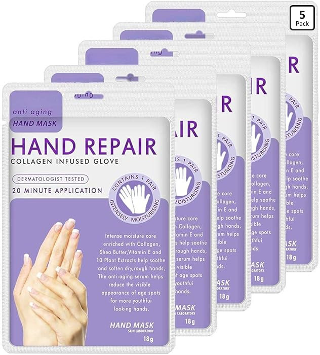 5 Pairs Hands Moisturizing Gloves, Hand Skin Repair Renew Mask Infused Collagen, Vitamins + Natur... | Amazon (US)
