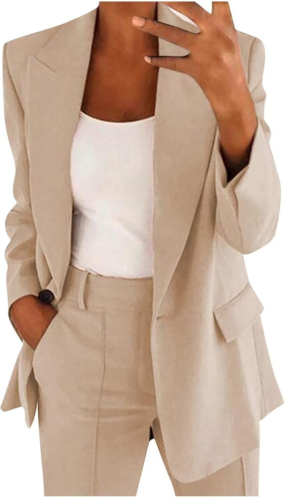 Business Casual Clothes for Women Fall Two Piece Outfits Oversized Blazer Jacket and Wide Leg Pan... | Amazon (US)