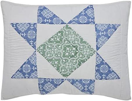 VHC Brands Jolie, Farmhouse Quilted Bed Sham, Standard, Patchwork, Blue & Green, 21x27 | Amazon (US)