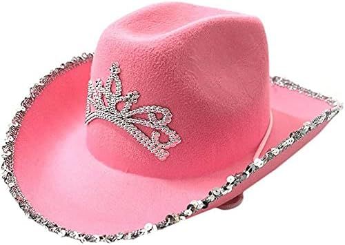 Froiny 1pc Cowboy Cap Western Style Pink Cowboy Hat with Blinking Tiara Cowgirl Hat Holiday Costume  | Amazon (CA)