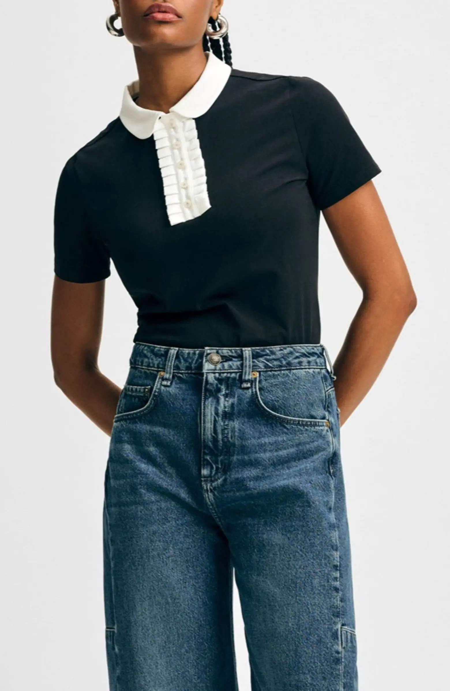 Isaac Mizrahi New York Cotton Ruffle Placket Polo | Nordstrom | Nordstrom