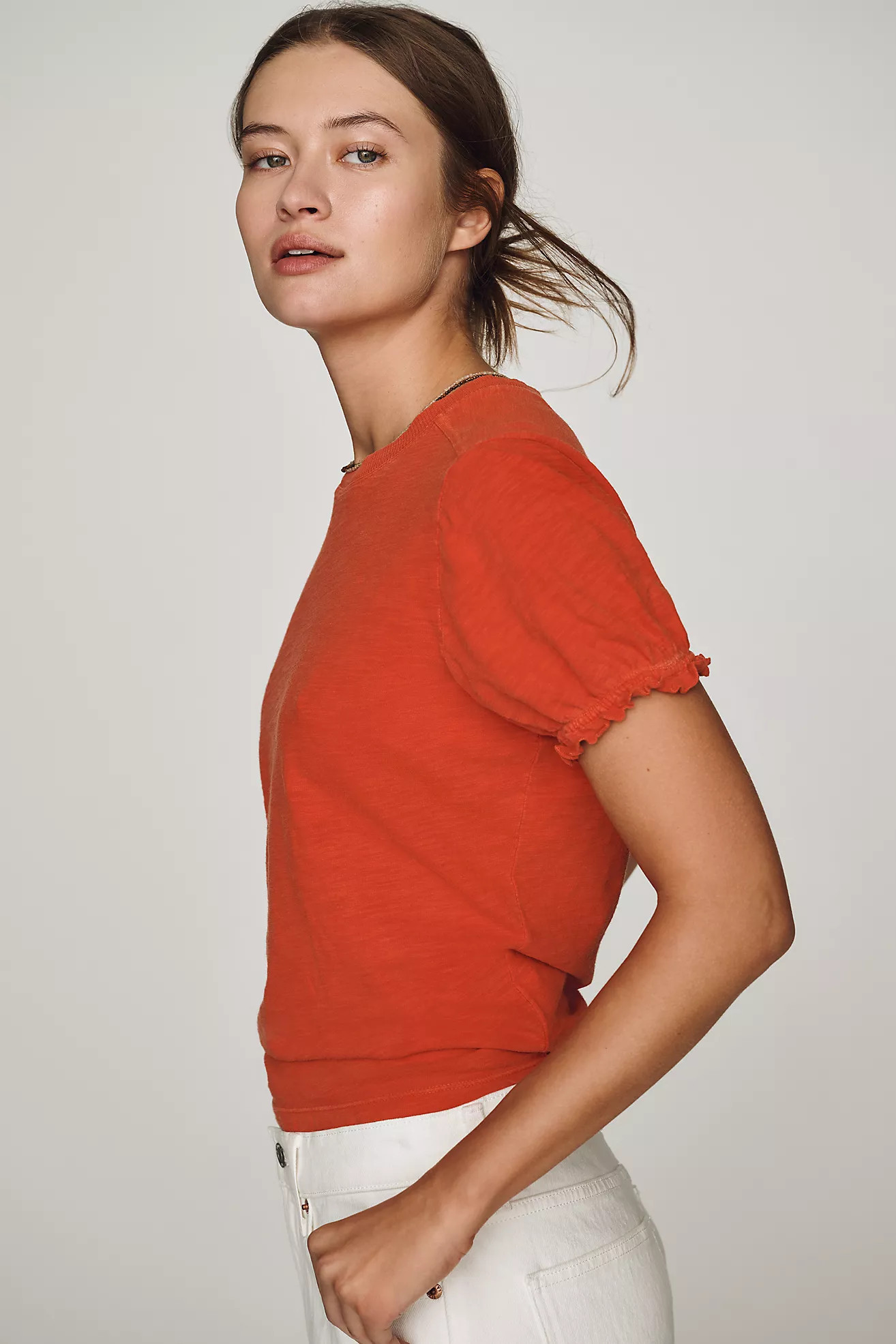 Pilcro Bennie Cotton Slim Puff Sleeve Tee | Anthropologie (US)