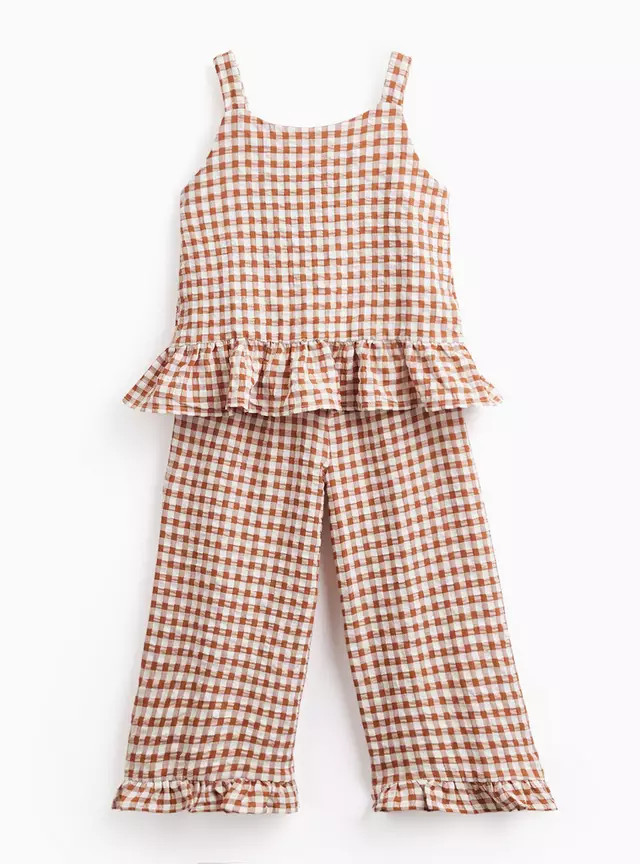 Buy Neutral Seersucker Peplum Top & Trousers Set 1-2 years | Sets and outfits | Tu | Tu Clothing
