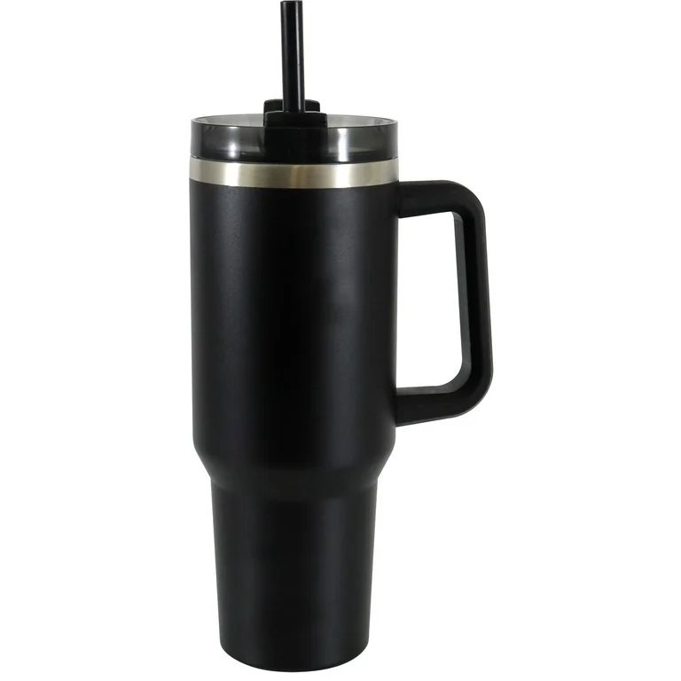 Mainstays 40 oz Stainless Steel Tumbler with Straw and Handle, Double Wall Insulated, Black | Walmart (US)