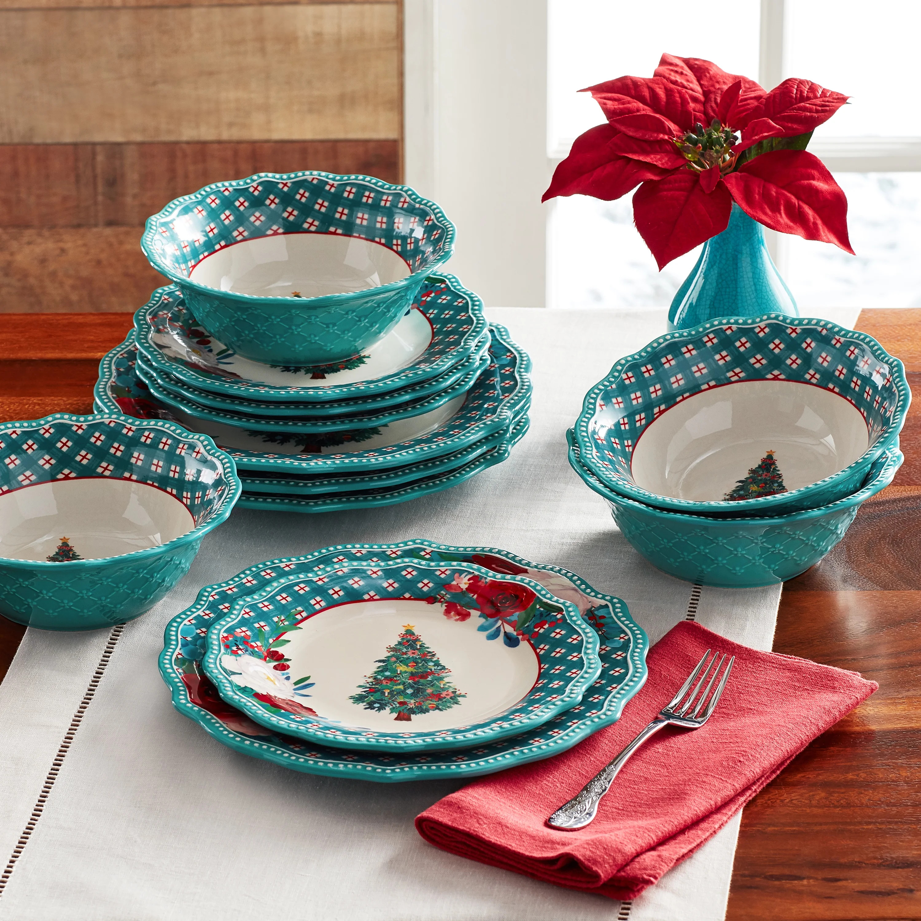 The Pioneer Woman Wishful Winter 12-Piece Ceramic Holiday Dinnerware Set | Walmart (US)