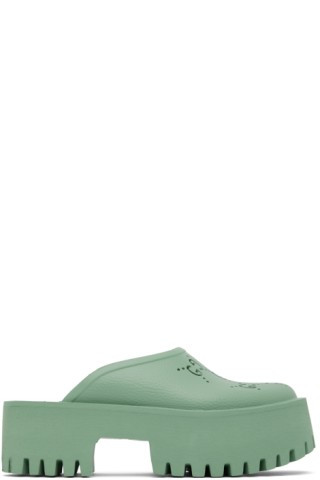 Gucci - Green Perforated G Platform Sandal | SSENSE