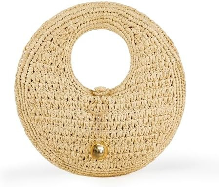 PHILOMENA Woven Straw Beach Bag for Women Handmade Raffia Circle Bag, Summer Boho Chic Tote Purse... | Amazon (US)