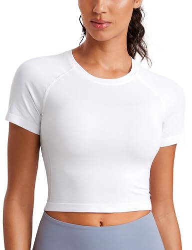 CRZ YOGA Seamless Crop Workout Tops for Women - Athletic Running Gym Yoga Short Sleeve Shirts Bas... | Amazon (US)