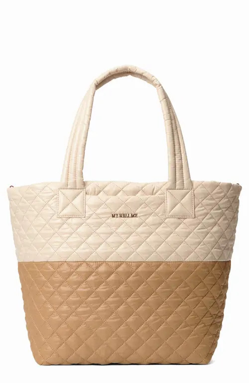MZ Wallace Medium Metro Deluxe Diamond Quilted Nylon Tote in Buff/Caramel Colorblock at Nordstrom | Nordstrom