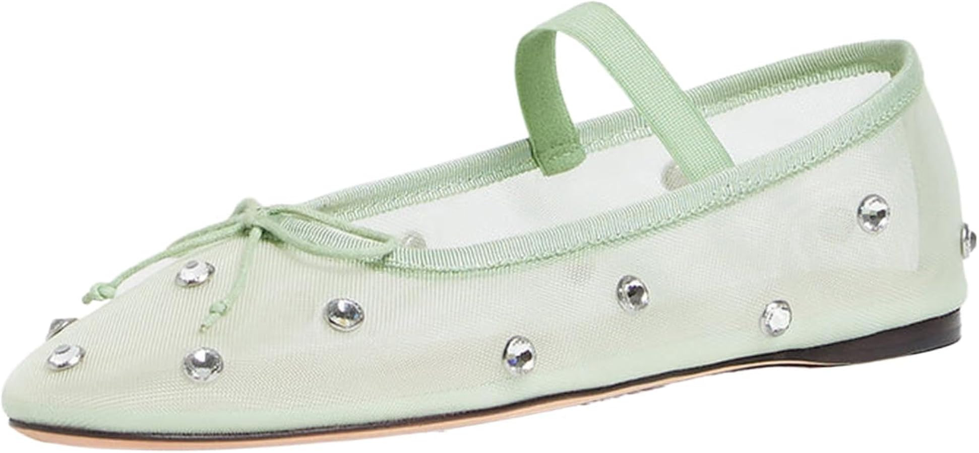 Nude Crystal Mesh Ballet Flats for Women Stretch Band Snip Toe Ballerinas Flats Gem Mary Jane Spa... | Amazon (US)