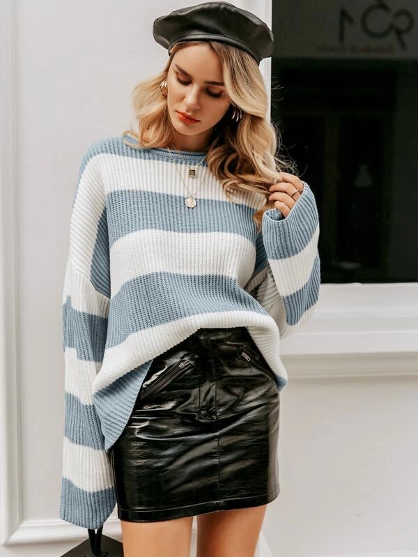 Simplee Two Tone Wide Striped Jumper | SHEIN