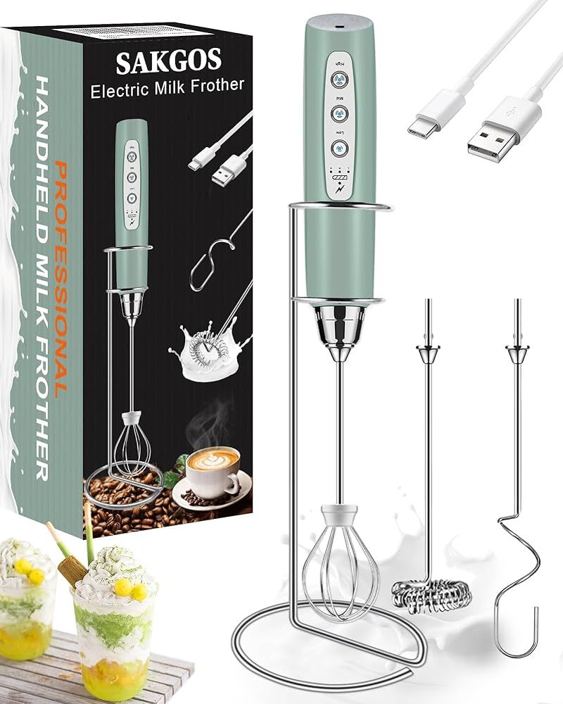 Rechargeable Milk Frother with Stand - Handheld Coffee Frother with 3 Stainless Whisks 3 Speed Ad... | Amazon (US)