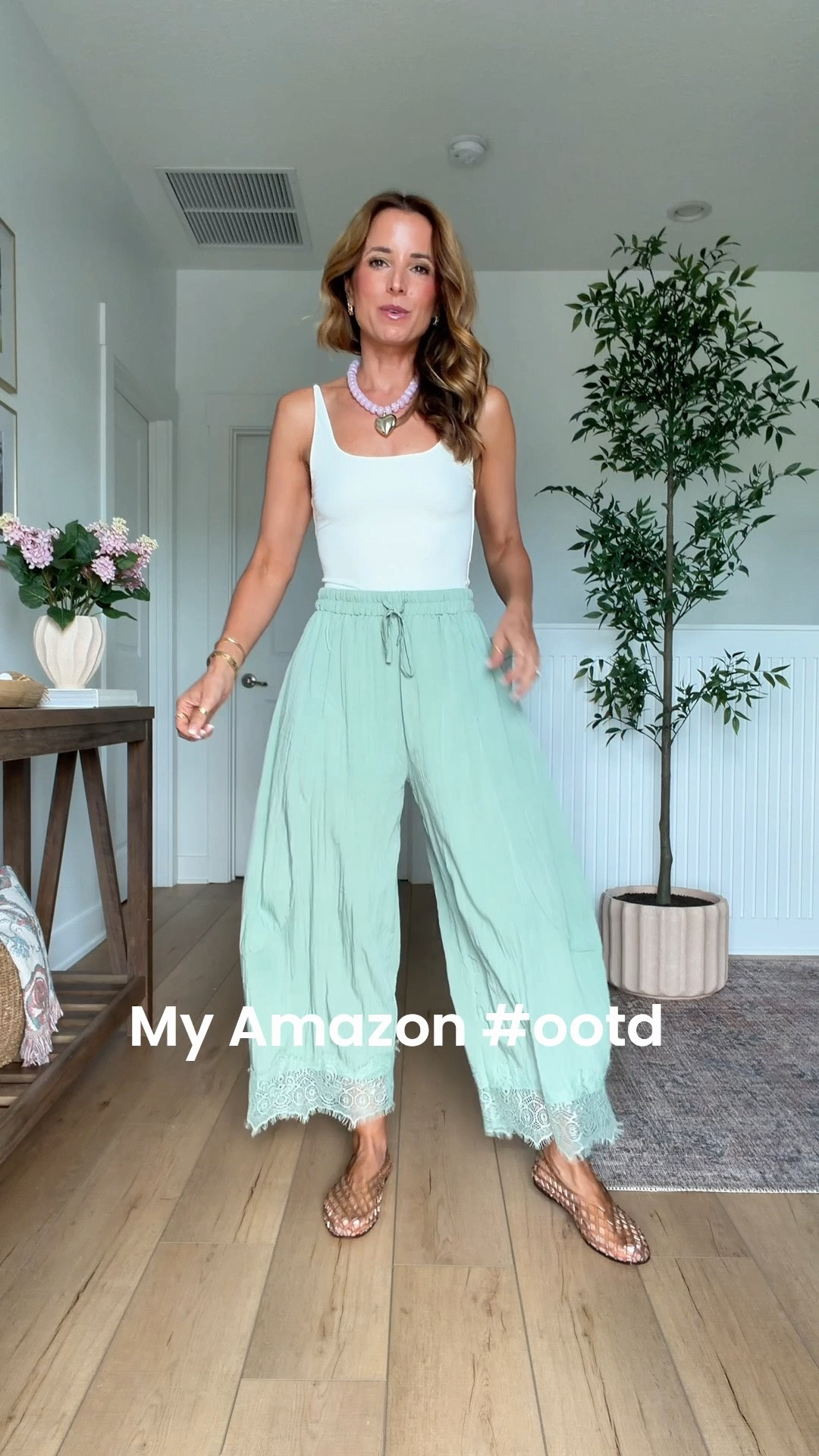 My Amazon outfit of the day! Love this lace trim crop pants in XS, could size down if in-between. Stretchy and elastic waist and super comfortable! Summer outfit. Seamless bodysuit in XS. Jelly ballet flats run a smidge big & are whole sizes only. I’m a 6.5 and sized down to a 6 per reviews. Mom outfit. School drop off outfit.

#LTKootd #LTKgrwm #LTKPetite