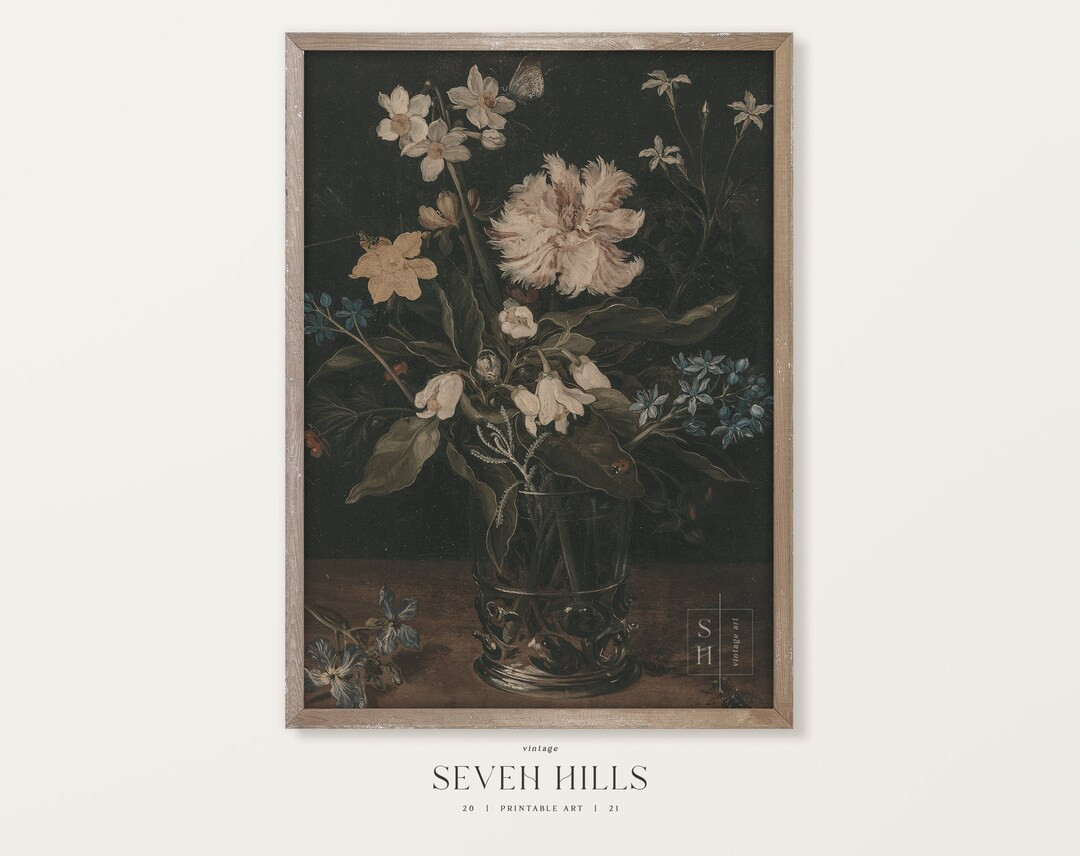 Vintage Botanical Print, Antique Still Life Painting, Printable Vase Flowers Wall Art Digital Dow... | Etsy (US)