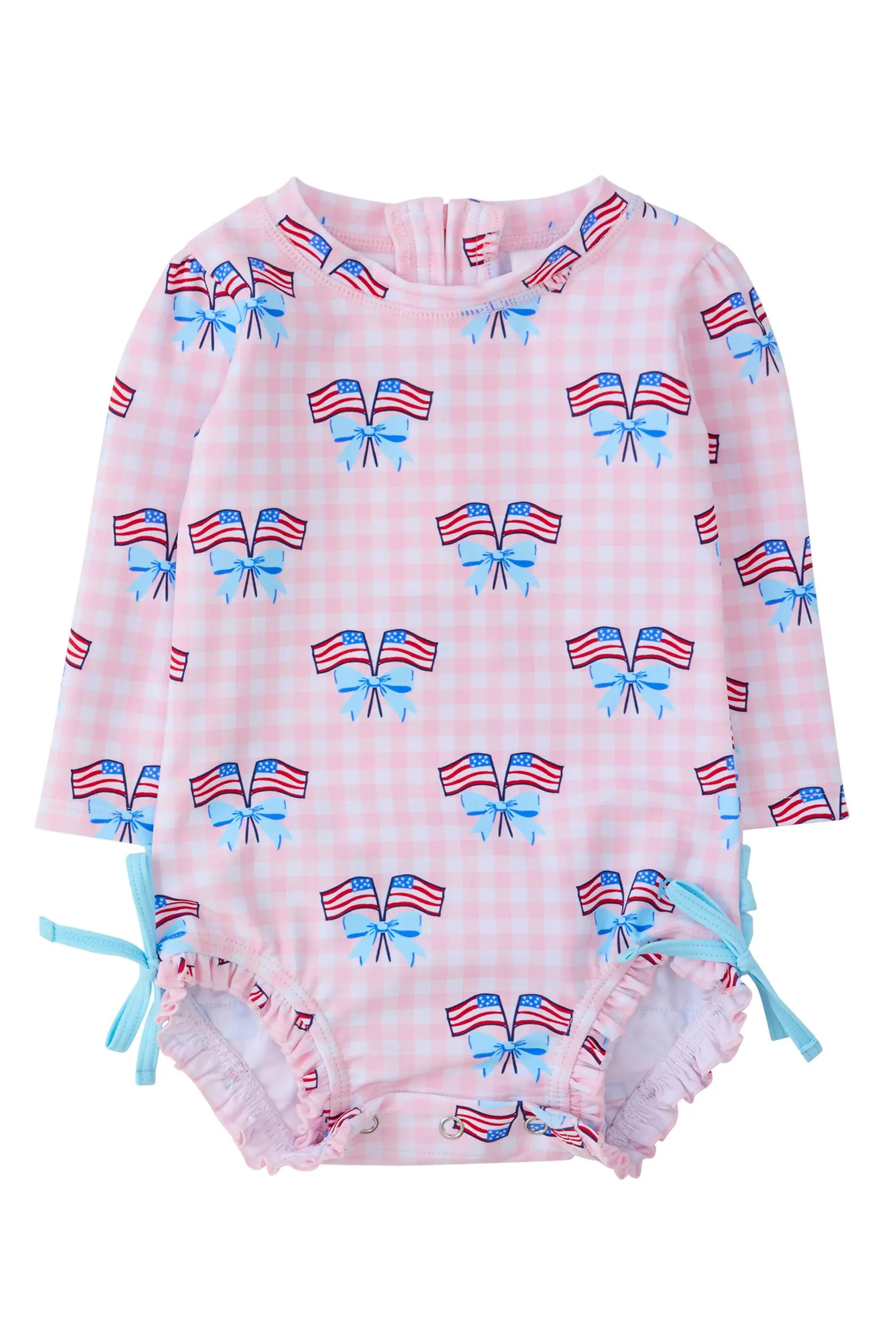 Baby Girls Gingham Long Sleeve UPF50+ One Piece Rash Guard (Women) | Nordstrom | Nordstrom