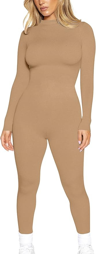 cailami Women's Sexy One Piece Bodycon Jumpsuits Long Sleeve Mock Neck Full Rompers | Amazon (US)