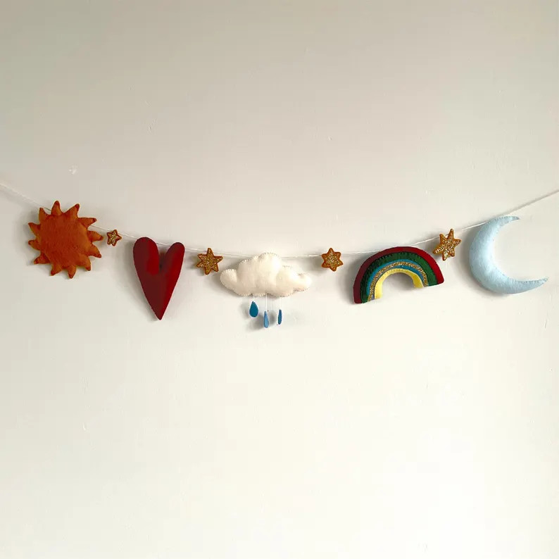 Handmade Weather Felt Garland for Child’s Playroom - Handmade Patterned Bunting for Kid’s Bed... | Etsy (UK)