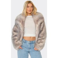 Oversized Collar Textured Detail Jacket In Grey Faux Fur, Women's Size UK 10 | EGO (UK)
