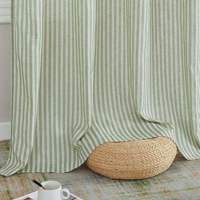 jinchan Linen Curtains for Living Room Sage Green Striped Curtains for Bedroom Ticking Stripe Pat... | Amazon (US)
