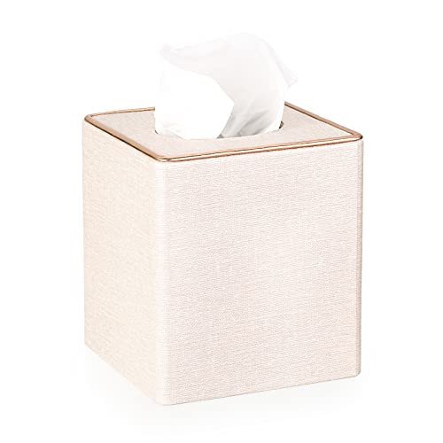 Sumnacon Square Linen Tissue Box Cover - Stylish Cube Tissue Box Holder with Magnetic Bottom, Decorative Tissue Box for Vanity Toilet Tank Dresser Night Stand Table Countertop Office Car, Beige | Amazon (US)