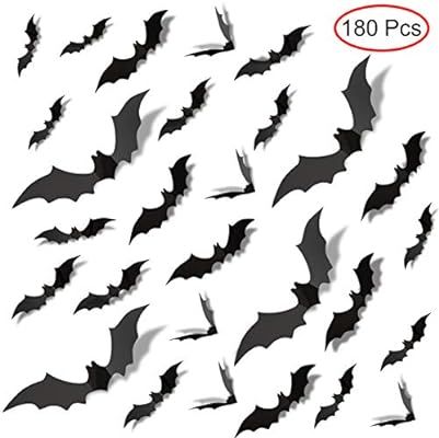 Korlon 180 Pcs Halloween Decorations Bat Wall Decals Stickers 3D Bat Black Removable Bat Decorati... | Amazon (US)