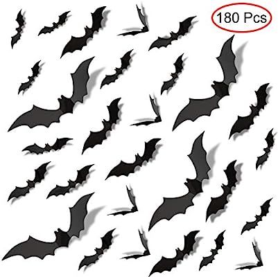 Korlon 180 Pcs Halloween Decorations Bat Wall Decals Stickers 3D Bat Black Removable Bat Decorati... | Amazon (US)