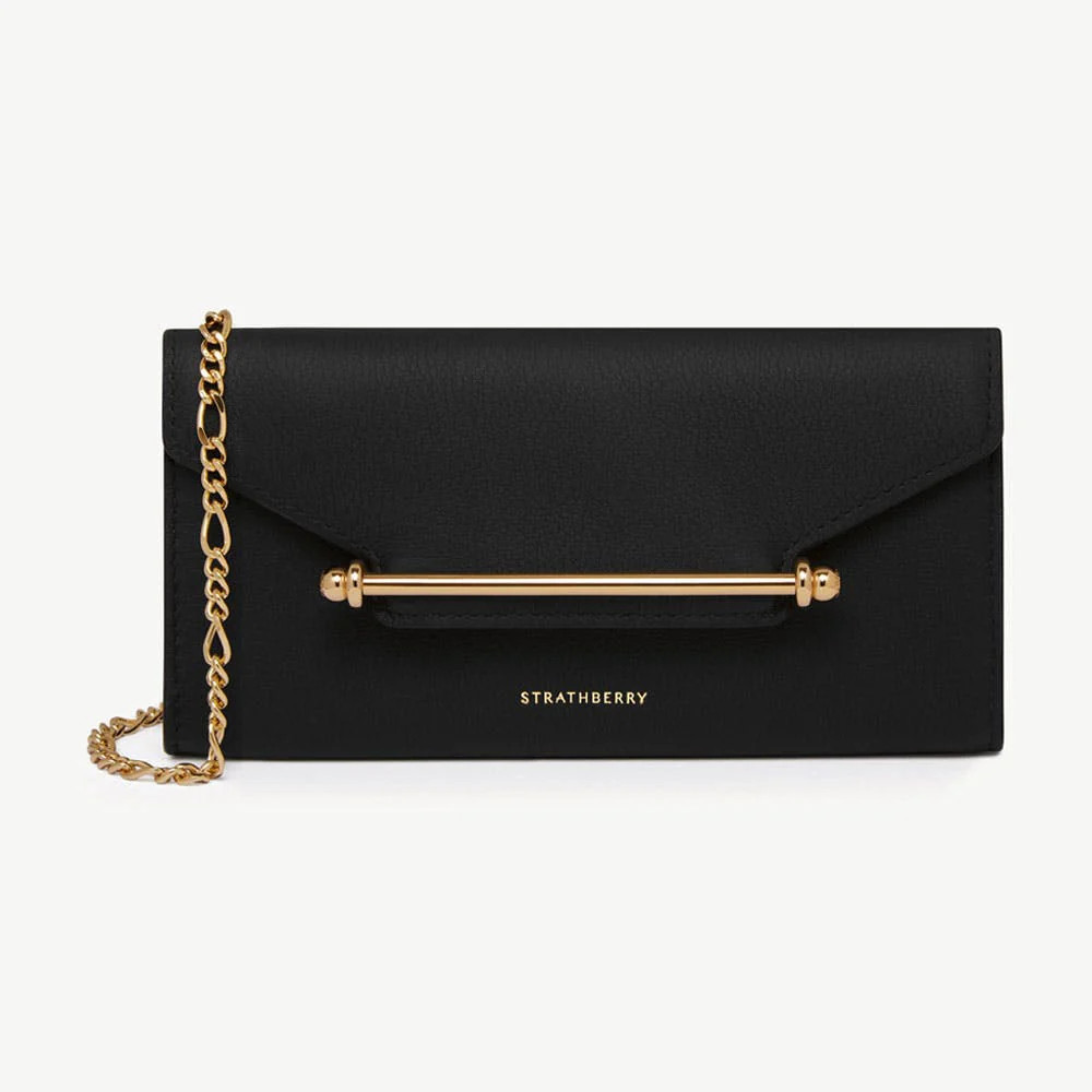 Strathberry - Multrees Chain Wallet - Crossbody Leather Mini Clutch - Black | Strathberry