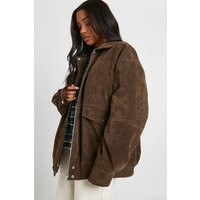 Womens Oversized Faux Suede Bomber Jacket - Brown - 10 | boohoo (US & Canada)