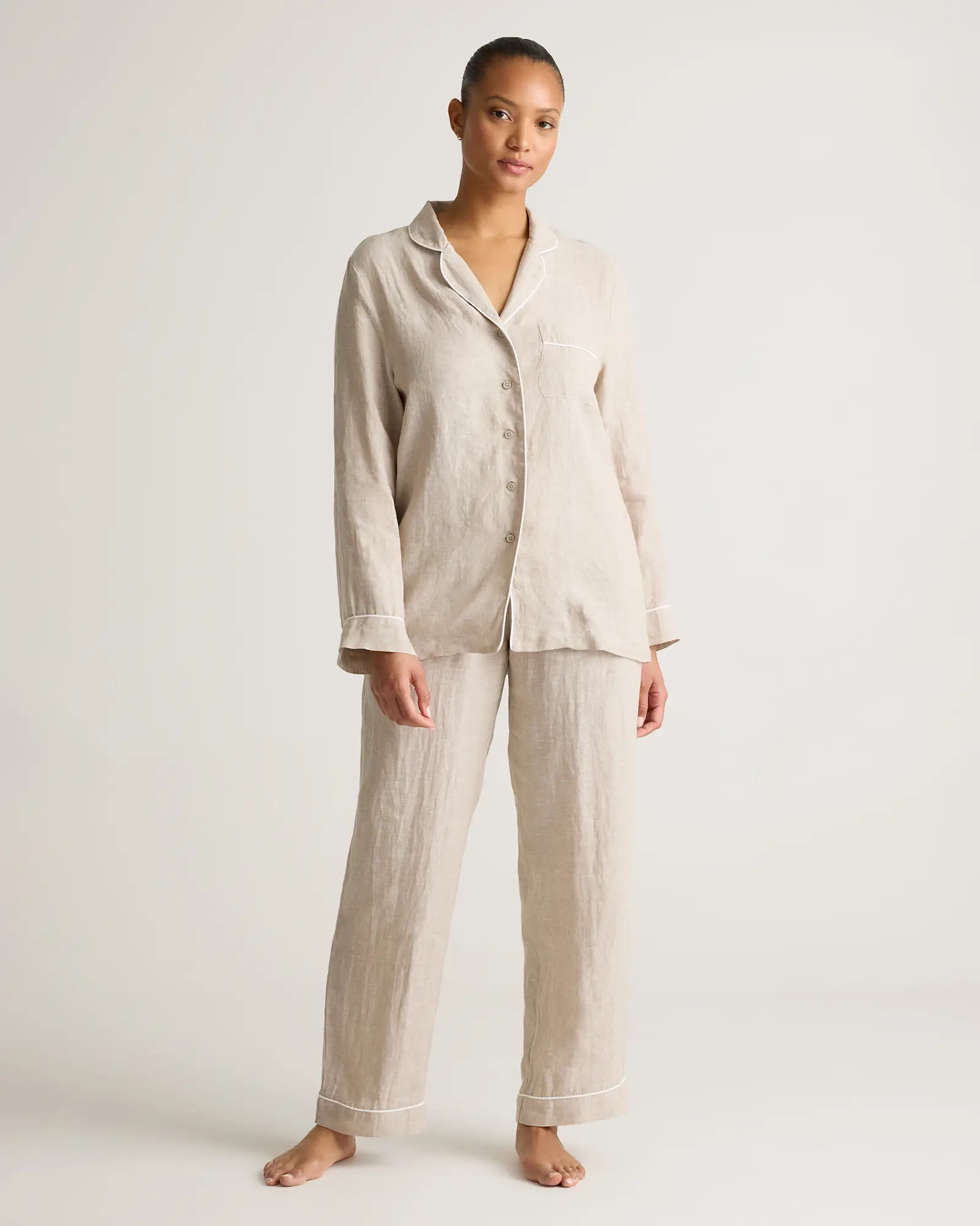 100% European Linen Long Sleeve Pajama Set with Piping | Quince