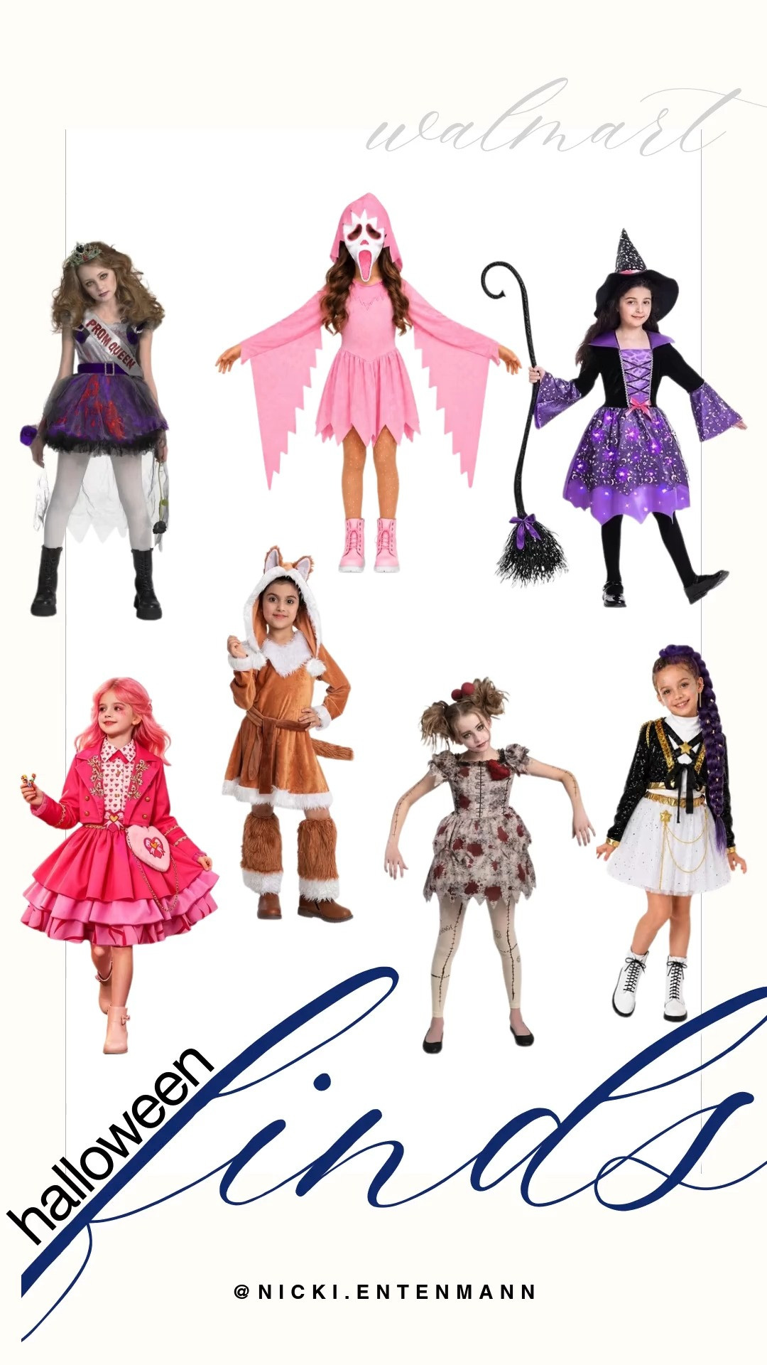 Walmart's girl's Halloween costume collection features an array of fun and spooky looks, including a bloody prom queen, a pink ghostface style, a glowing purple witch, a cozy fox, a zombie doll, and magical character outfits. These affordable options make trick-or-treating or costume parties effortless and budget-friendly.

#walmart #walmartfinds #halloweencostumes #kidscostumes #spookyseason #trickortreat 

 #LTKSeasonal #LTKSaleAlert #LTKKids