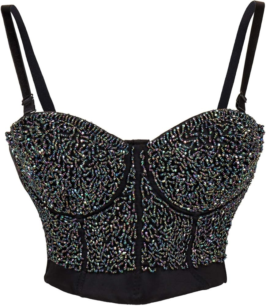 BSLINGERIE® Madonna Style Metallic Studs Bustier Bra Corset Top | Amazon (US)