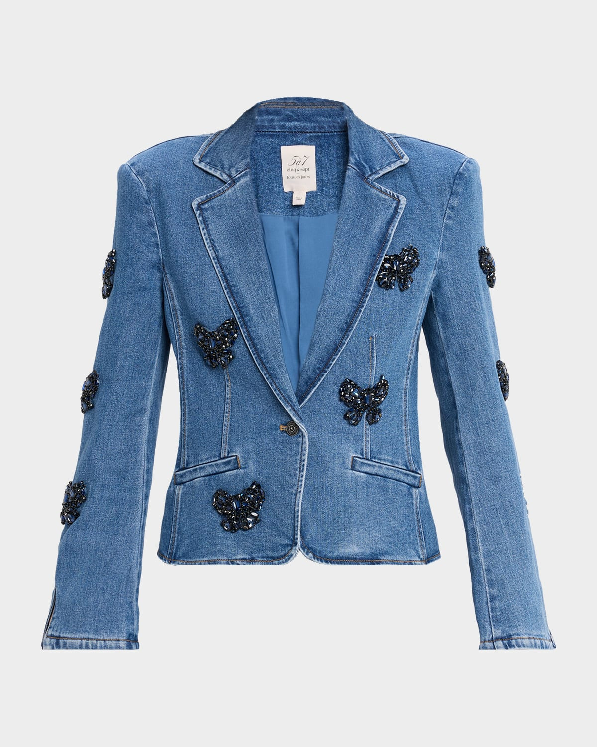 Khloe Denim Rhinestone Bow Blazer | Neiman Marcus