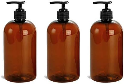 Grand Parfums EMPTY 16 Oz AMBER Plastic Soap Dispenser Bottles with BLACKe Lotion Pumps, for Gel,... | Amazon (US)