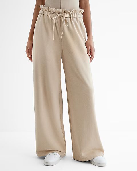 High Waisted Luxe Comfort Drawstring Paperbag Wide Leg Pant | Express