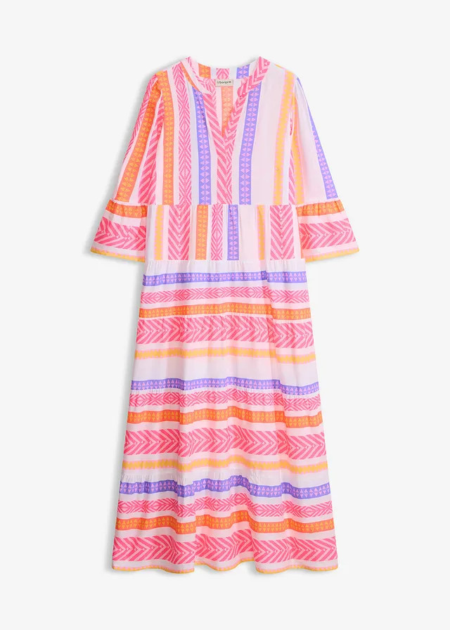 Maxi jurk van soepele viscose wit/neonpink/neonoranje met print | Bonprix NL (Influencer)