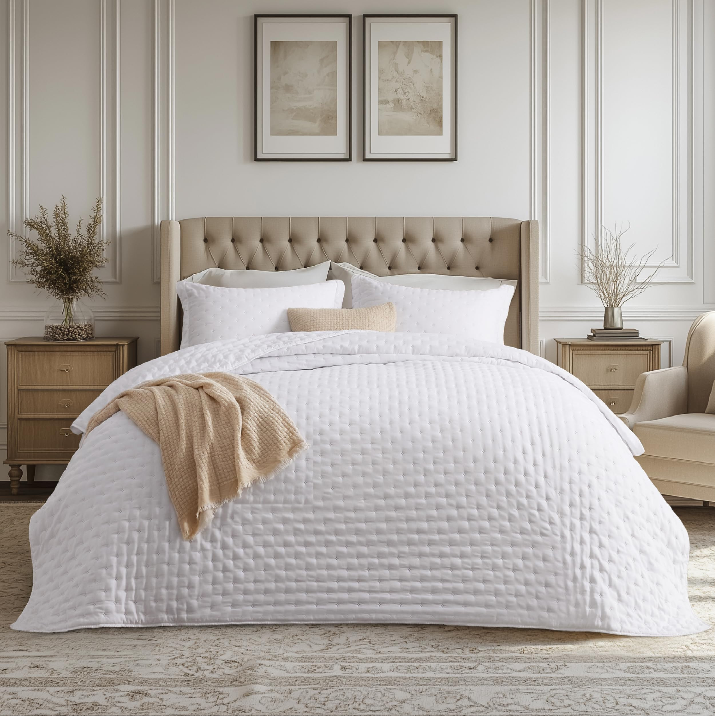 Bedsure King Quilt Set - Ultra Soft Quilt Bedding Set for Modern Bedroom Decor, White Summer Beds... | Amazon (US)