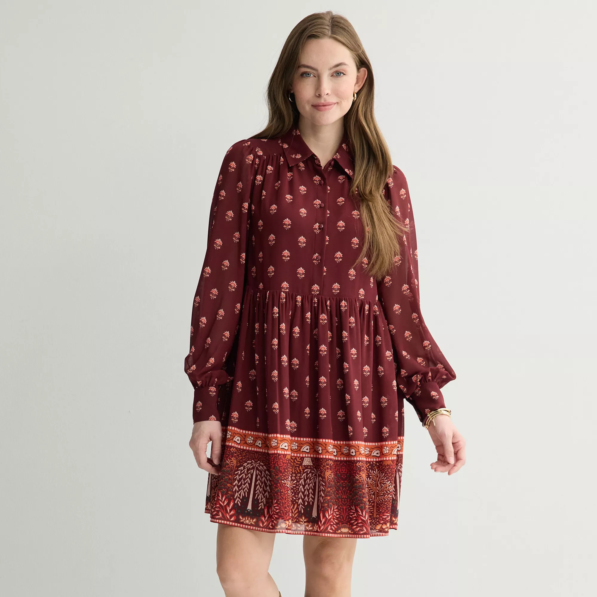 Women's Farmers Market Short Button Front Dress, Size: Large, Cabernet Print | Kohl's