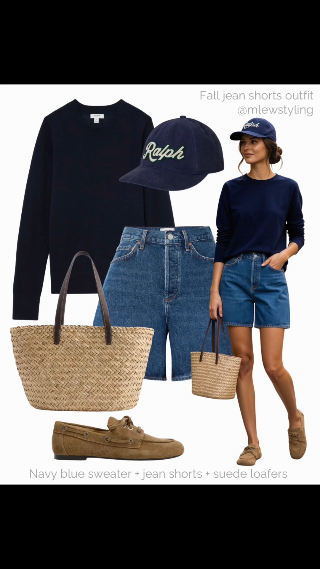 Fall jean shorts outfit inspo 🍂

Tags: agolde jean shorts, navy blue sweater, polo Ralph Lauren baseball cap, raffia tote bag, suede loafers, summer to fall transitional outfit, capsule wardrobe, outfit formulas

#LTKfall #LTKshoes #LTKbag