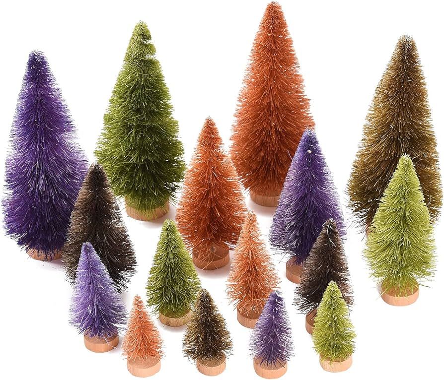 DULRLLY 16Pcs Mini Christmas Sisal Trees, Desktop Miniature Christmas Tree Pine Tree with Wood Ba... | Amazon (US)
