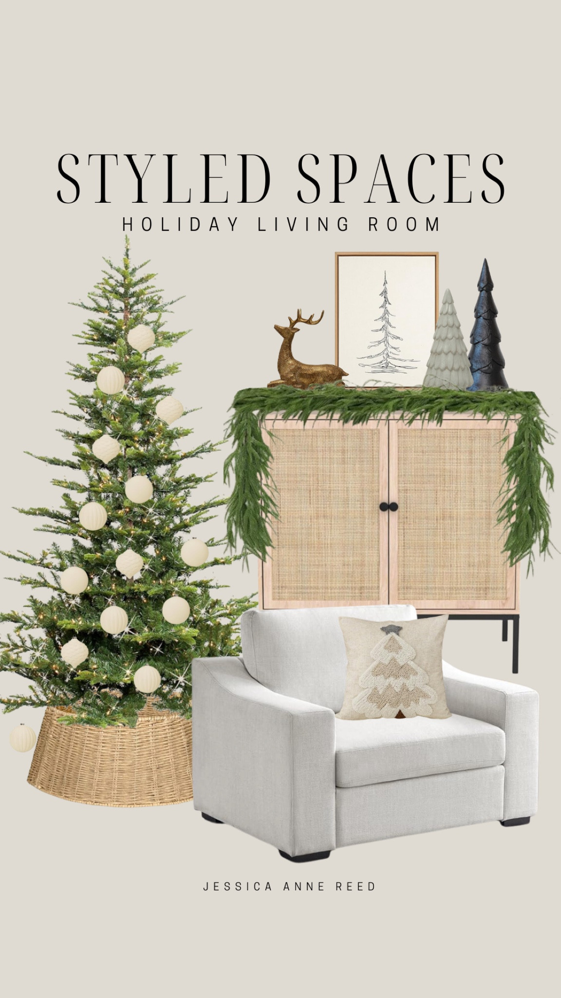 Holiday home includes accent chair, Christmas pillow, Christmas tree, flocked ornaments, tree collar, buffet, greenery garland, ceramic tree, wood tree, Christmas wall art, gold reindeer.

Christmas decor, holiday decor, Christmas home decor, styled home 

#LTKSeasonal #LTKStyleTip #LTKHoliday