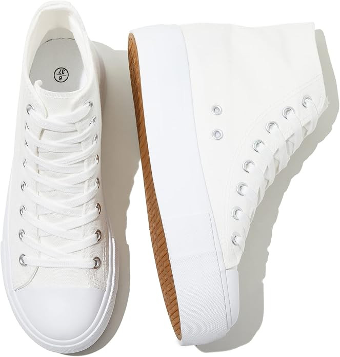 SERNIAL Womens White Platform Sneakers High Top Platform Shoes Fashion Canvas Shoes for Women | Amazon (US)