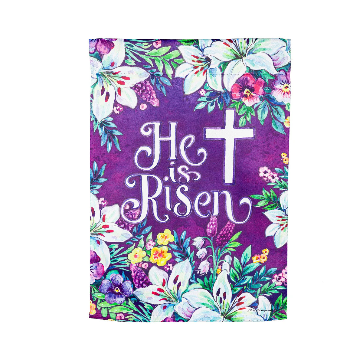 Spring Flowers Easter Cross Garden Suede Flag | My Evergreen