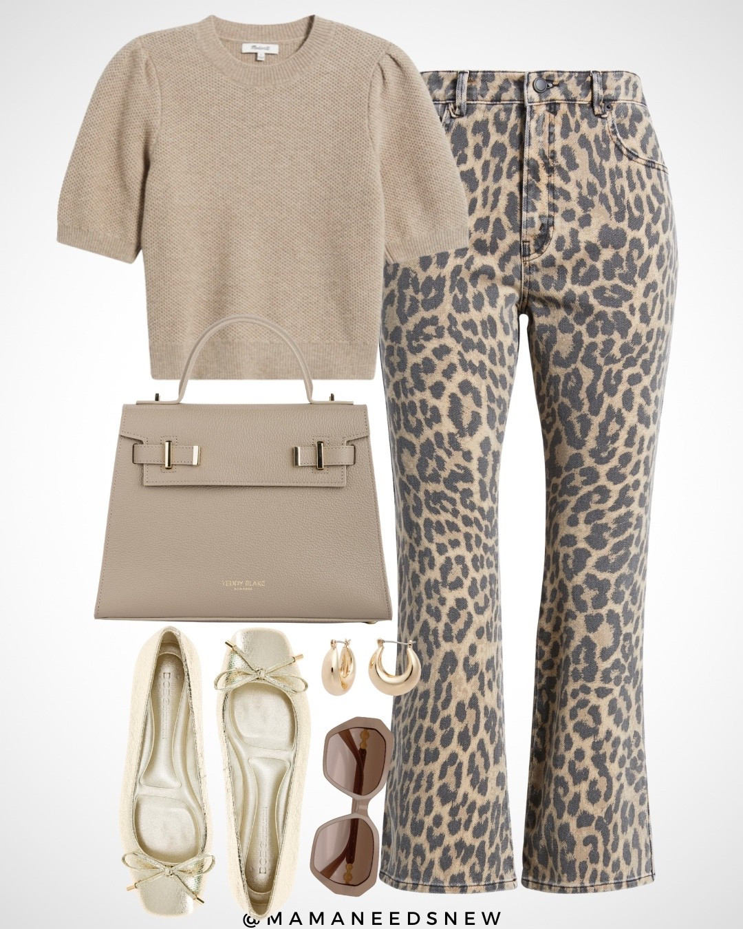 A summer / fall transitional outfit with a knit tshirt, leopard jeans, top handle bag and ballet flats 🤍

#LTKItBag #LTKSaleAlert #LTKStyleTip