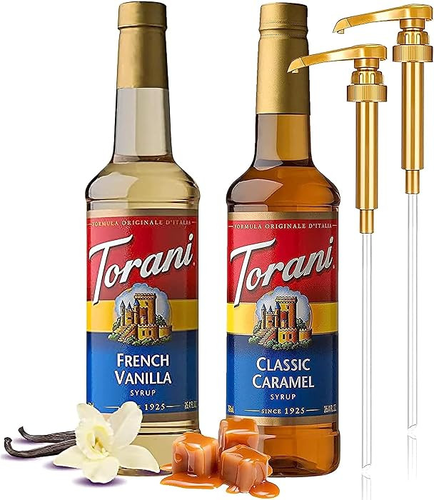 Jimoco Syrup Pump Dispenser with Torani Coffee Syrup Variety Pack - French Vanilla and Classic Ca... | Amazon (US)