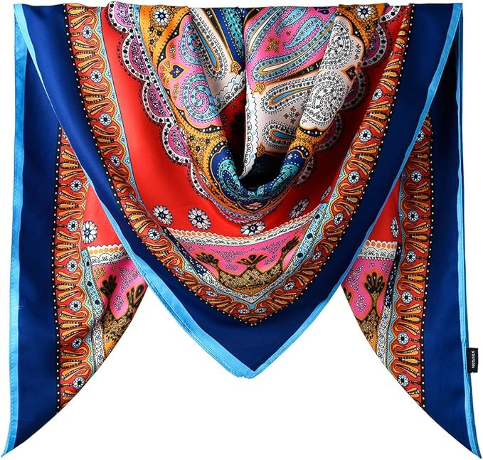 40 x 40 Women Twill Satin Polyester Silk Feeling Square Hair Wrapping Square Scarfs | Amazon (US)