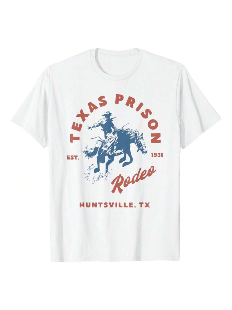 Texas Prison Rodeo CowWestern CowT-Shirt Graphic Tees Short Sleeve Casual Women T Shirts 100% Cot... | SHEIN