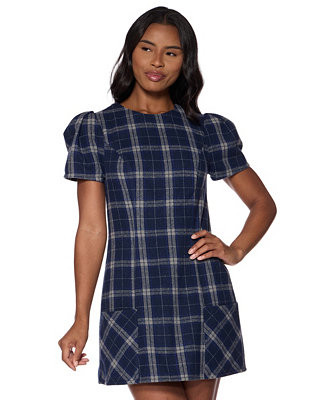 Juniors' Plaid Puff-Sleeve Mini Dress | Macy's