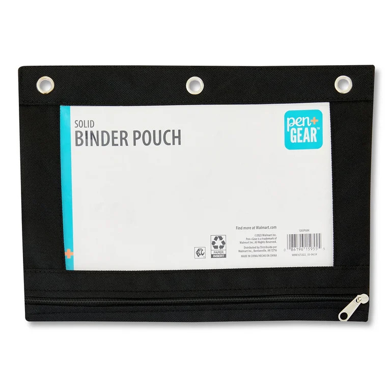 Pen + Gear Black Solid Polyester Zipper Binder Pouch | Walmart (US)